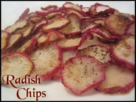 Lose it with Alexis : Radish ChipsIngredients:10 or more large Radishes ... Radish Chips, Best Low Carb Snacks, Healthy Crisps, Ideal Protein Recipes, Friend Request, Cooking With Olive Oil, Cooking Spray, Paleo Vegan, Low Carb Snacks