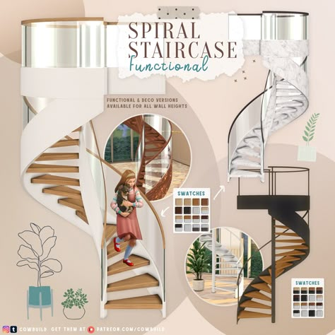 Sims Spiral Staircase, Sims4 Cc Furniture Clutter, Sims 4 Cc Building Patreon, Sims 4 Furniture Functional, Minimal Sims 4 Cc, Spiral Staircase Sims 4 Cc, Functional Items Sims 4 Cc, Decorations Cc Sims 4, Sims 4 Cc Furniture Functional Tsr