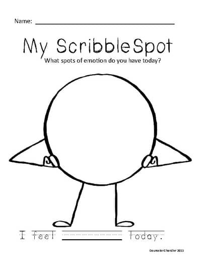 Scribble Spot feelings check in (color/trace/write) by Counselor Chandler Scribble Spot Activities, Emotional Learning Activities, Little Spot Of Feelings Activities, Feelings Check In Classroom, School Counselor Activities, Play Therapy Activities, Group Therapy Activities, School Counseling Activities, Feelings Activities