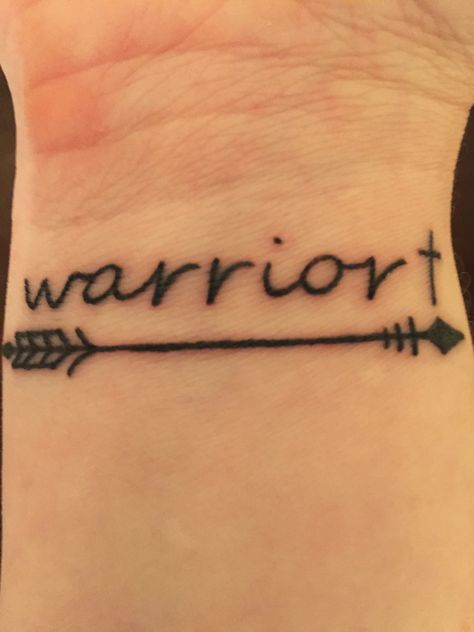 My first tattoo - I am a warrior! Warrior Wrist Tattoo, Warrior Tattoo Meaning, Women Warrior Tattoo, Warrior Tattoos For Women, Tattoos Cursive, Divergent Tattoo, Wrist Tatoo, Remember Tattoo, Survivor Tattoo