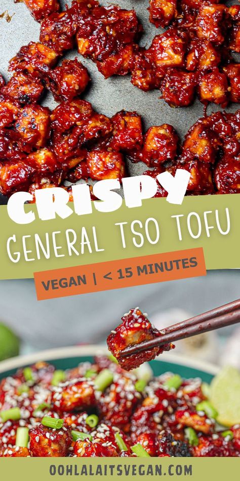 collage of General Tso Tofu for Pinterest pin Stove Top Tofu, Sprouted Tofu Recipes, General Tso Tofu Recipe, Best Vegan Tofu Recipes, Vegan General Tso Tofu, Tofu Broccoli Recipes, Tofu Slow Cooker Recipes, Tofu Snack Recipes, Stir Fry Tofu Recipes