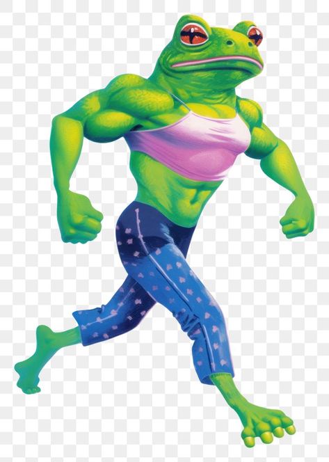 Running Frog, Holding Dumbbell, Drawing Running, Superhero Drawing, Frog Cartoon, Cartoon Superhero, A Cartoon, Amphibians, Action Figures