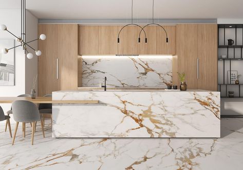 Kitchen Nordic Style, Nordic Style Kitchen, Luxury Kitchen Island, Kitchen Nordic, Nordic Kitchen, Calacatta Gold Marble, Minimal Kitchen, Calacatta Gold, Galley Kitchen