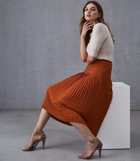 Reiss BREONA PLEATED MIDI SKIRT Burnt Orange Burnt Orange Skirt Outfit, Orange Skirt Outfit, Burnt Orange Skirt, Orange Skirts, Pleated Fashion, Reiss Women, Orange Outfit, High Rise Skirt, Orange Skirt