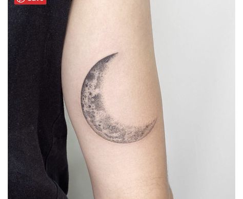 Side Moon Tattoo, Crescent Moon Tattoos Men, Moon Tattoo And Stars, Filled In Moon Tattoo, Wanning Moon Tattoo, Big Crescent Moon Tattoo, Stipple Moon Tattoo, Womens Moon Tattoos, Black And White Moon Tattoo