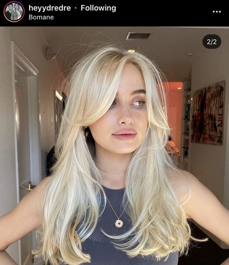 Long Blonde Hair Layers Straight, Blonde Hair Inspo Curtain Bangs, Platinum Blonde With Layers, Swedish Hair Blonde, Platinum Blonde Long Layers, Summer Buttery Blonde, Icelandic Blonde Hair, Bright Blonde Hair With Bangs, Baby Lights On Blonde Hair