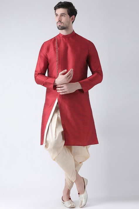 Vest For Men Wedding, Red Kurta, Sherwani For Men, Men's Kurta, Raw Silk Fabric, Kurta Pyjama, Kurta Dress, Silk Bottoms, Ethnic Looks