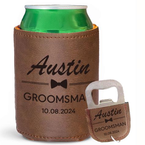 PRICES MAY VARY. 1.Perfect inexpensive gift for Groomsman proposals, bachelor parties or Birthdays. 2.Handmade with beautiful top quality grain leather and will get plenty of re-use out of them. These products are laser engraved to last a lifetime. 3.Click "Customize Now" and start to create a unique Groomsmen Gifts, it's totally free and we will make a layout for approval. 4.Height:105MM, Thinkness:2.5MM,Holds most 12-16 oz. Cans, Longnecks, and Water Bottles. 5.Groomsmen gift, gifts for a husb Unique Groomsman Gifts, Groomsmen Proposal Unique, Fall Wedding Gift Favors, Will You Be My Groomsman Gifts, Groomsmen Day Of Gifts, Groomsmen Wedding Day Gifts, Graduation Party Gifts For Guests, Groomsmen Gifts Wedding Day, Groomsmen Proposal Box Ideas