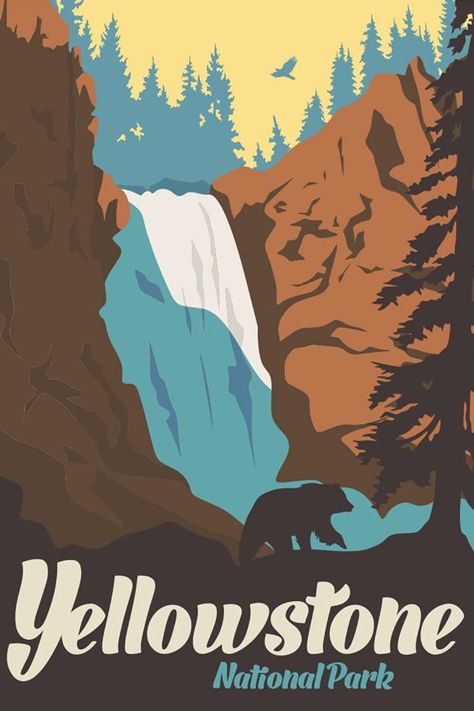 Poster, Yellowstone, vintage Yellowstone National Park Poster, Vintage National Park Posters, Rainbow Trout Fishing, Poster Nature, Yellowstone Park, Nature Vintage, Mountain Travel, National Park Posters, Grand Canyon National Park