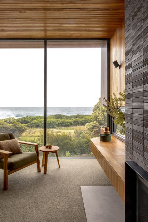 A Coastal Sanctuary – Marengo Beach House by Luke Stanley Architects • Marengo Beach House is a coastal retreat that is carefully positioned to openly engage with the elements. Luke Stanley Architects reimagines the traditional coastal home using warm materials and textures that complement the landscape, anchoring the form in place and allowing the occupants to immerse themselves in the natural surrounds. #coastalhomes #architecture #familyhome #beachhouse #australianhomes #interiordesign Hygge Aesthetic, Brown Beach, Apollo Bay, Modern Beach House, Contemporary Homes, Coastal Retreat, Glass Furniture, Deep Connection, Marine Biology