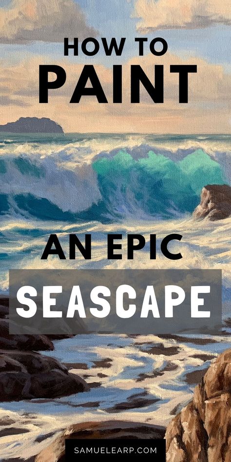 Breaking Waves Painting, How To Paint An Ocean Scene, Painting A Beach Scene, How To Paint Seascapes, Boat Art Painting, Ocean Painting Ideas, Ocean Scene Painting, Seascapes Paintings, Seascape Paintings Acrylic