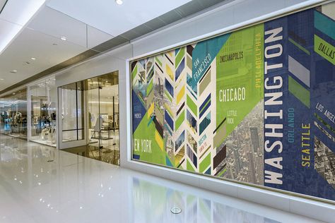 Downtown - Upbeat - Level Digital Wallcoverings #mural #digitalwallcovering Window Wrap Design, Window Wrap, Window Brands, Office Mural, Office Signage, Window Graphics, Environmental Graphic Design, Environmental Design, Modern Wallpaper