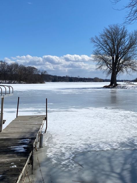 Blue skies with white clouds cover the frozen waters of Lake Sinnissippi in Dodge County, Wisconsin Middlesex Book, Frozen Landscape, Wisconsin Winter, Art Assignments, Winter Cottage, Frozen Lake, Winter Aesthetic, Ski Trip, Book Aesthetic