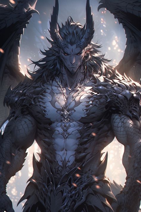 Black Dragon Character Design, Demon Dragon Fantasy Art, Dragon Warrior Art, Hot Demon Male, Dragon Man Art, Male Dragon Oc, Dragon Human Form Male, Demon Character Art, Dragon God