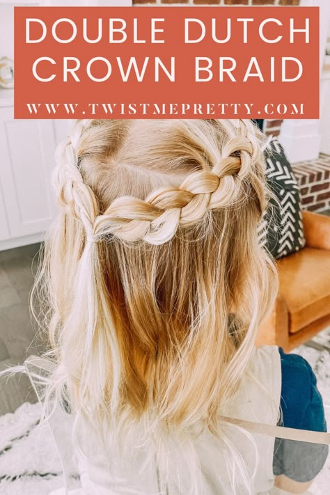 Flower Girl Braid Hairstyles, Crown Hairstyles For Kids, Toddler Flower Girl Hair, Crown Dutch Braid, Toddler Flower Girl Hairstyles, Braid For School, School Hairstyles Easy For Kids, Fine Hair Braids, Fun Hairstyles For Kids