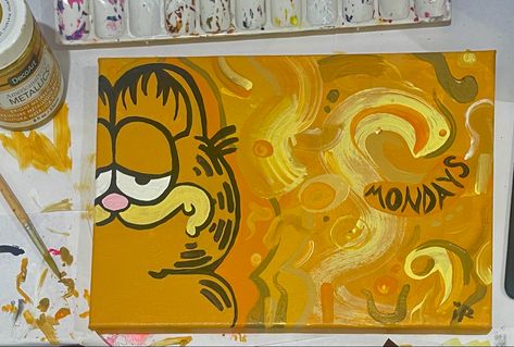 Garfield Canvas Painting, Garfield Painting, Garfield Monday, Cavas Art, Doodle Journal, Simple Canvas Paintings, Cute Canvas Paintings, Canvas Painting Designs, Cute Canvas