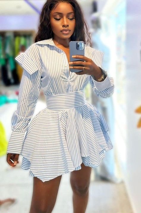 Shirt Dress White Classy, Shirt Cocktail Dress, White Shirt Dress Photoshoot, Luxury Shirt Dress, Outing Dress For Women, Shift Dress Designs, Ankara Shirt Dress For Women, Classy Shirts For Women, Button Down Shirt Dress Outfit