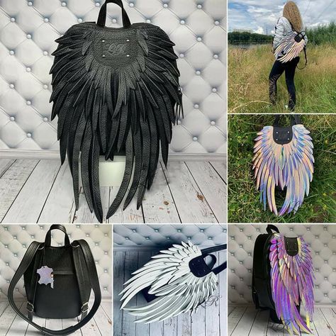 Gothic Bag Diy, Wing Backpack, Gothic Bags, Wings Backpack, Indigenous Crafts, Leather Wings, Lotus Petal, Gothic Bag, Sac Diy