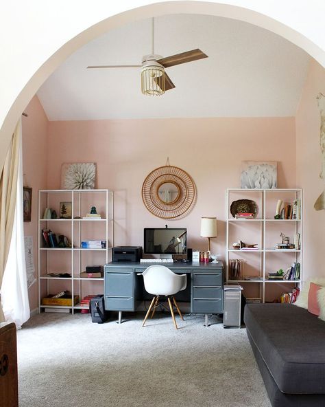 5 of the best pink paint colors from Sherwin Williams (office painted SW Romance) Sw Romance Paint, Sw Romance, Blush Pink Paint, Best Gray Paint, Best Gray Paint Color, Office Paint Colors, Red Paint Colors, Pink Paint Colors, Black Paint Color