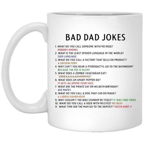 Personalized Coffee Mug Bad Dad Jokes Gift For Dad Dad | Etsy Bad Dad Jokes, Mens Christmas Shirts, Carrie Dress, Elf T Shirt, Dad Jokes Funny, Customised Mugs, Mug Decorating, Personalized Coffee Mugs, Funny Christmas Shirts