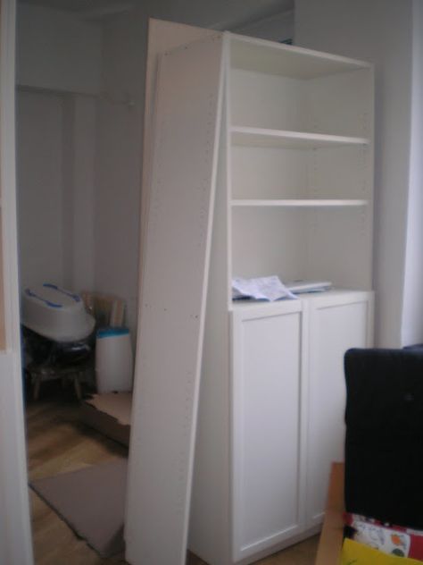 Door to room opened, taken from inside the room Door closed, taken from outside the room (living room) Materials: 3 40cm-wide Billy bookshelves with doors, IKEA cloth Description: We needed to create a room for our child, and decided to build it with Billys, rather than create an actual wall. So we chose to use [&hellip Room Divider Ikea, Curtain Room Dividers, Kitchen Open To Living Room, Ikea Room Divider, Cheap Room Dividers, Ikea Room, Room Divider Headboard, Small Room Divider, Temporary Room Dividers