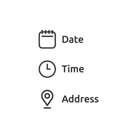 Date and time location address icon. Calendar, clock, location illustration symbol. Sign event data vector desing. Date Time Location Icon, Location Symbol, Date Icon, Location Illustration, Address Icon, Calendar Logo, Icon Clock, Icon Calendar, Calendar Clock