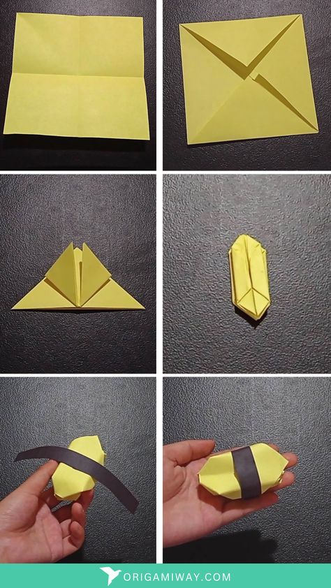 A yellow origami paper sushi Sushi Paper Craft, Paper Sushi, Make Sushi, Origami Videos, How To Make Sushi, Food Out, How To Make Paper, How To Make An, All Over The World