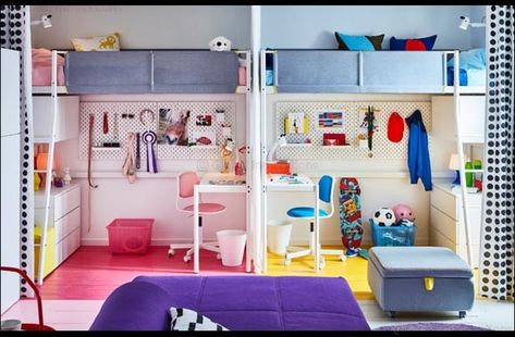 Bunk Bed Girls Room, Loft Beds For Teens, Ikea Loft Bed, Kids Shared Bedroom, Ikea Ideas, Loft Bed Frame, Ikea Kids, Kids Bedroom Inspiration, Shared Bedroom