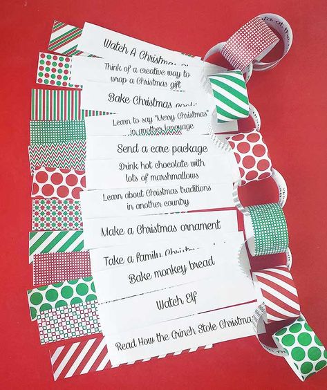 Christmas Advent Paper Chain, Christmas Paper Chain Countdown, Christmas Countdown Paper Chain, Christmas Chain Countdown, Christmas Paper Chains For Kids, Mops Activities, Free Printable Christmas Activities, Christmas Countdown Chain, Christmas Countdown Ideas