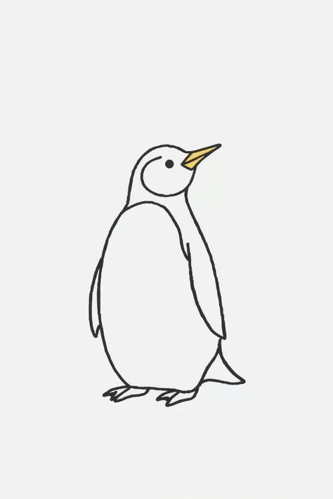 Check Out This Simple Penguin Line Drawing & 12+ Other Penguin Drawing Ideas! #drawinginspiration #drawingideas Pinguin Drawing Simple, Cute Easy Penguin Drawings, Penguin Line Drawing, Christmas Drawing Simple, How To Draw A Penguin, Christmas Penguin Drawing, Simple Penguin Drawing, Easy Penguin Drawing, Penguin Line Art