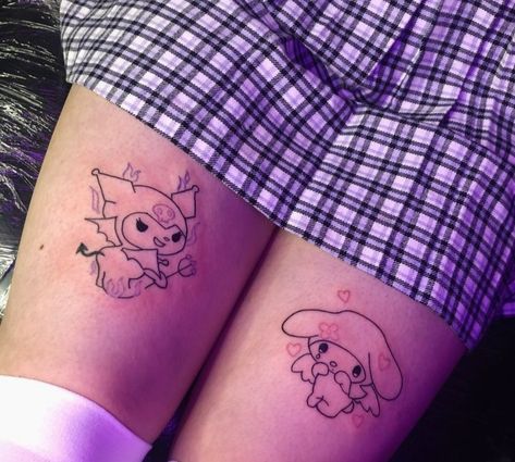 Hello Kitty Matching Tattoos, Matching Hello Kitty Tattoos, Demon Boyfriend, Tatuaje Hello Kitty, 16 Tattoo, Hello Kitty Tattoos, Kawaii Tattoo, 4 Tattoo, Cute Little Tattoos