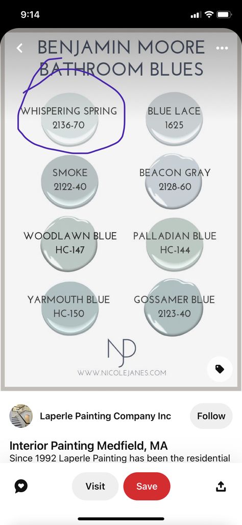 Benjamin Moore Summer Blue, Bm Summer Shower Paint, Palladian Blue Benjamin Moore Exterior, Bm Palladian Blue Bathroom, Van Deusen Blue Benjamin Moore Exterior, Benjamin Moore Beach Glass Paint Exterior, Shower Paint, Spa Bathroom Colors, Cinderella Bedroom