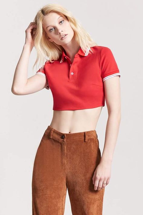 Forever 21 Cropped Polo Shirt Croptop Polo Outfit, Crop Top Sweater Outfit, Polo Outfit Ideas, Polo Crop Top, Cropped Polo Shirt, Cropped Sweaters, Polo Outfit, Cropped Polo, Tube Tops