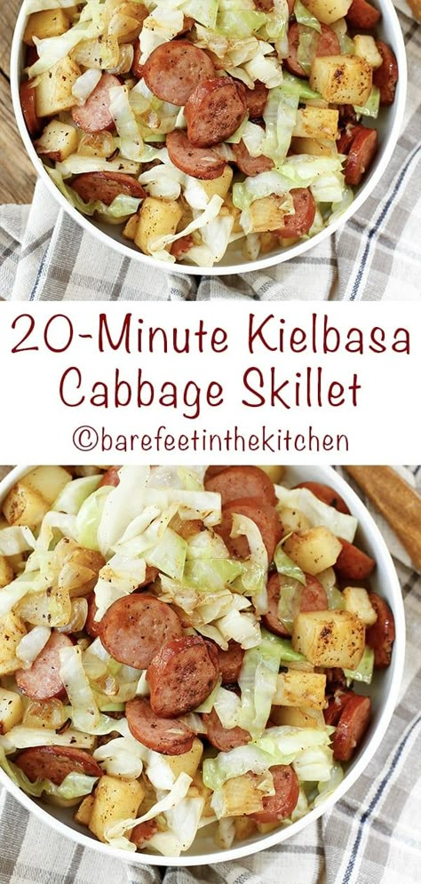 20 Minute Kielbasa Cabbage Potato Skillet Kilbasa Sausage Recipes, Kielbasa Sausage Recipes, Kielbasa Cabbage, Cabbage And Smoked Sausage, Sausage And Cabbage, Cabbage Skillet, Kielbasa And Potatoes, Kielbasa And Cabbage, Potato Skillet