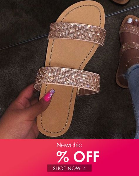 I found this amazing Women Double Strap Sequined Bling Beach Casual Flat Slippers with US$9.80,and 14 days return or refund guarantee protect to us. --Newchic Casual Summer Flats, Rubber Slippers, Basic Heels, Crystal Sandals, Fashionista Art, Rhinestone Flats, Slide Slippers, Womens Sandals Summer, Rhinestone Sandals