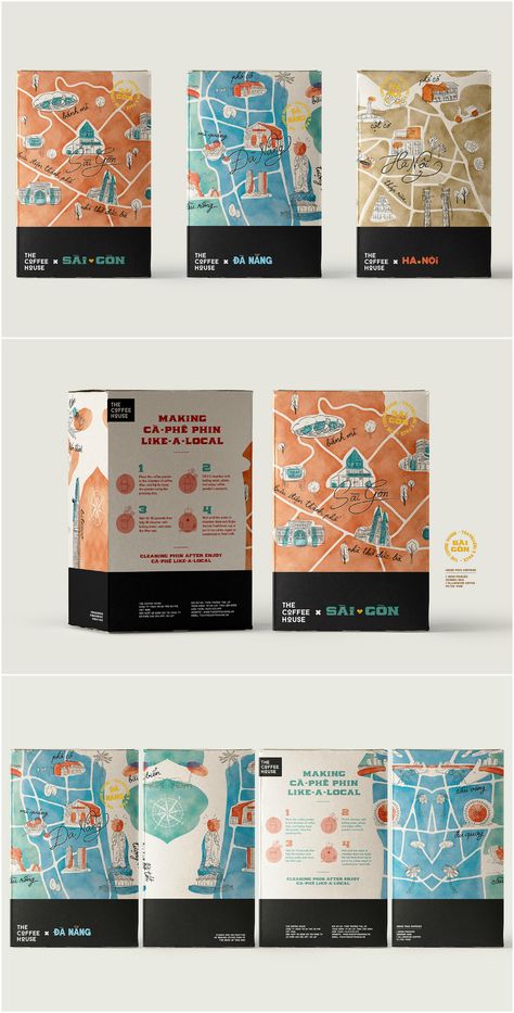 Map Packaging Design, Travel Packaging Design, Bag In Box Packaging Wine, Luxury Coffee Packaging, Travel Package Design, Coffee Box Design, Coffee Packaging Design Boxes, Infographic Packaging, Coffee Packing Design