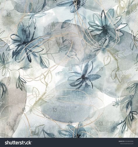 Watercolor Seamless Pattern Gold Elements Floral Stock Illustration 2024849906 | Shutterstock Allover Flower Design, Colorful Fabric Patterns, Allover Flower, Seamless Wallpaper, Hand Drawn Illustration, Printed Backgrounds, Drawn Illustration, Digital Flowers, Textile Prints