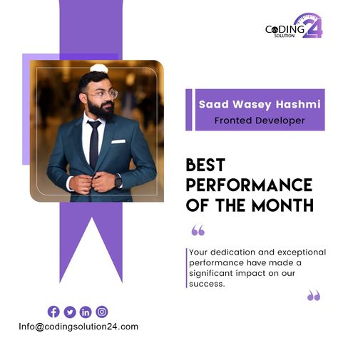 Let's congratulate Saad Wasey Hashmi for being 𝗕𝗲𝘀𝘁 𝗣𝗲𝗿𝗳𝗼𝗿𝗺𝗲𝗿 𝐨𝐟 𝐭𝐡𝐞 𝐌𝐨𝐧𝐭𝐡. Employee Spotlight Social Media Post, Employee Spotlight, Thank You Template, Social Media Branding Design, Media Branding, Birthday Posts, Hard Work Pays Off, Employee Appreciation, Social Media Branding