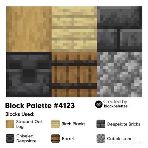 Oak Block Pallets Minecraft, Minecraft Color Palette, Minecraft Block Pallets, Minecraft Palette, Minecraft Block Palette, Minecraft Pallets, Block Pallets, Minecraft Storage, Cottage Minecraft