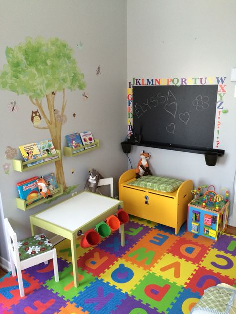 Toy Corner In Bedroom, Kiddie Corner Ideas, Toddler Corner In Parents Room, Toddler Learning Corner At Home, Baby Room Ideas Modern, Toddler Play Corner, Kids Learning Corner At Home, Toddler Learning Corner, Toddler Corner In Living Room