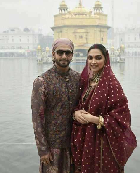 Deepika Padukone And Ranveer Singh, Sabyasachi Collection, Deepika Ranveer, Anniversary Outfit, Getting Married In Italy, Deepika Padukone Style, Bollywood Couples, First Wedding Anniversary, Golden Temple