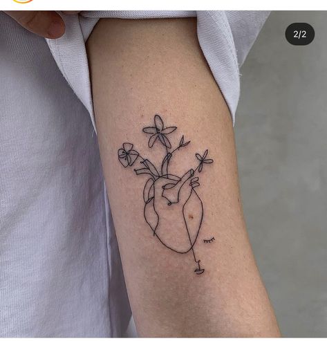 Organ Tattoo, Heart Tattoo With Flowers, Anatomical Heart Tattoo With Flowers, Tattoo With Flowers, Anatomical Heart Tattoo, Anatomical Heart, Fine Line Tattoos, Fine Line, Line Tattoos