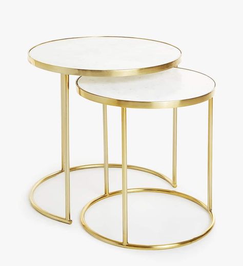 Zara Home marble & gold coffee tables Nesting Side Tables, Brass Furniture, Living Room End Tables, Large Table, Pale Gold, Nesting Tables, Metal Furniture, Small Tables, Dark Walnut