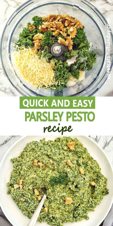 Pesto Recipe Parsley, Pesto Parsley Recipe, Recipes With Parsley Healthy, Curly Parsley Recipes, Parsley Pesto Recipe, Walnut Pesto Recipe, Vege Meals, Parsley Pasta, Curly Parsley