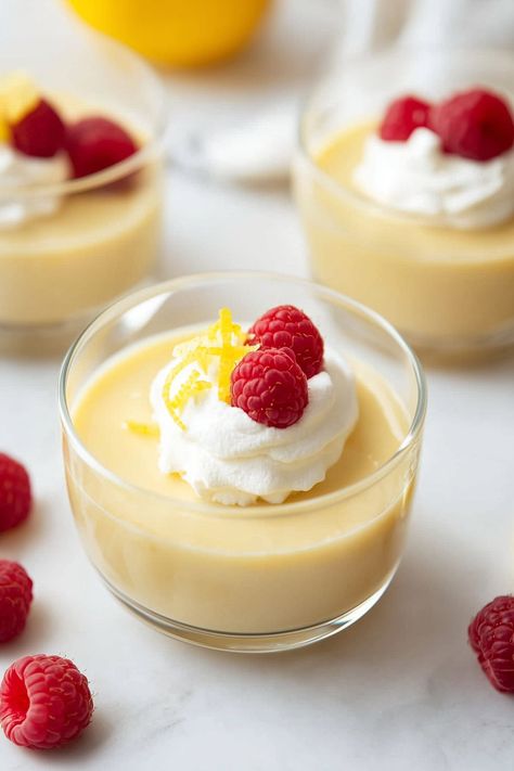 This easy homemade lemon pudding is a delightful fusion of summery citrus and creamy sweetness. You'll love its smooth texture and vibrant flavor. Homemade Lemon Pudding, Pudding Aesthetic, Lemon Mousse Recipe, Lemon Pudding Recipes, Nut Free Desserts, Lemon Mousse, Homemade Pudding, Lemon Custard, Coconut Pudding