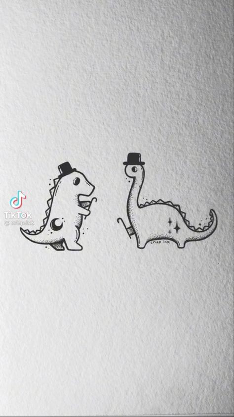 Crisp Ink Tattoo, Matching Dinosaur Tattoos, Crisp Ink, Dinosaur Tattoo, Bestie Tattoo, Dinosaur Tattoos, Tattoo Style Drawings, Funny Tattoos, Sister Tattoos