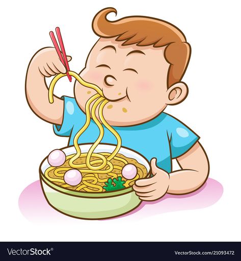 Eat Cartoon, Eat With Chopsticks, Eating Drawing, Eating Noodles Reference, Noodles Cartoon, Eating Illustration, Unhealthy Food Cartoon, Eating Vegetables Cartoon, Cartoons Eating