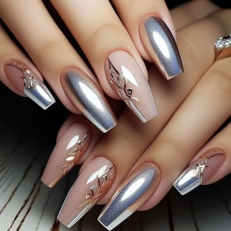 Rose Gold Nails Design, Nails Classy, Fancy Nails Designs, Metallic Nails, Pretty Nail Art, Nail Designs Glitter, Fabulous Nails, Classy Nails, Fancy Nails