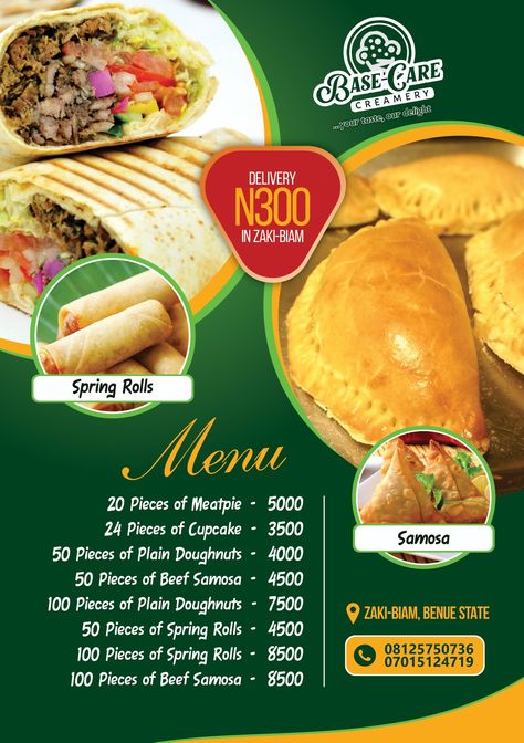 Flier Designs, Beef Samosa, African Recipes Nigerian Food, Food Business Ideas, Flyer Inspiration, Muslimah Wedding, Graphic Design Brochure, Food Flyer, Church Poster Design