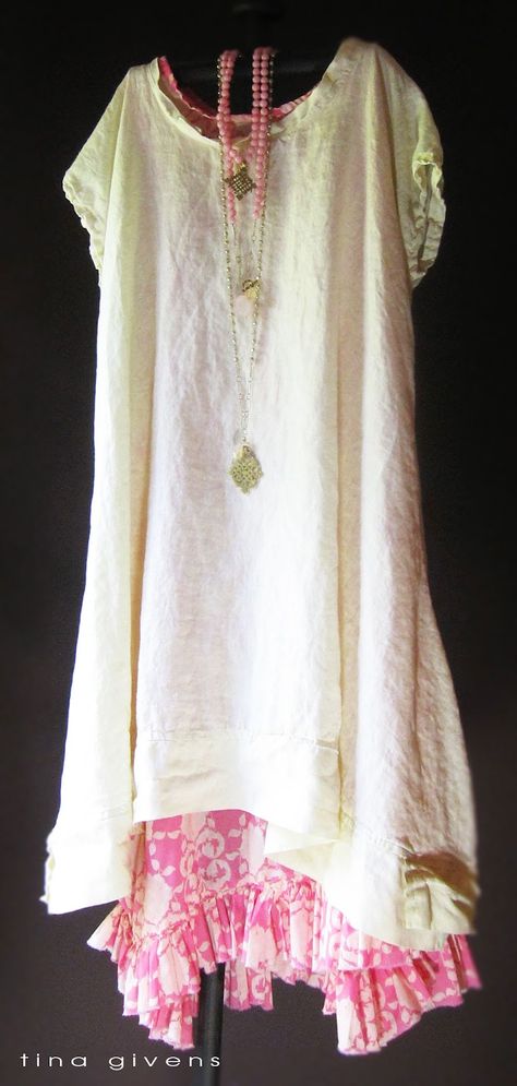 Tina Givens, Bloom Dress, Natural Fashion, Shabby Chic Clothes, Comfort Clothes, Lagenlook Style, Altered Couture, Linen Clothing, Mori Girl